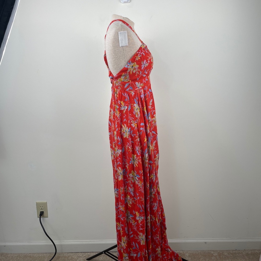 Kimchi Blue Red Floral Halter Maxi Dress Keyhole Cutout Slit Size 0 NWT - Picture 5 of 12